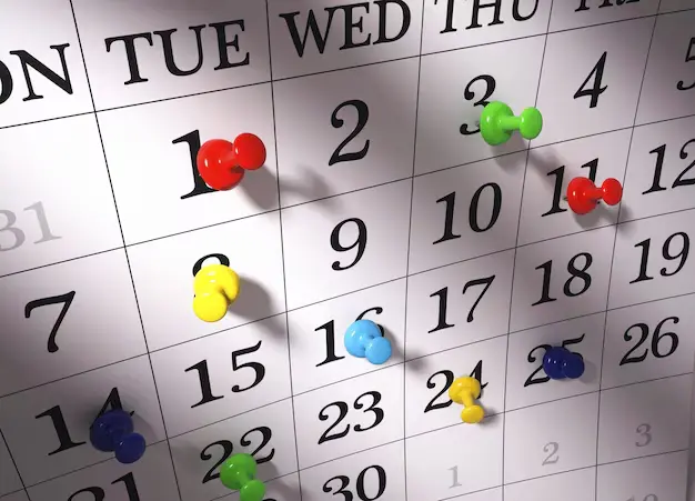 Calendrier avec dates de procédure de divorce marquées